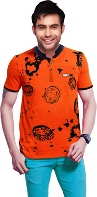 Gallop Printed Men's Polo Neck Orange T-Shirt