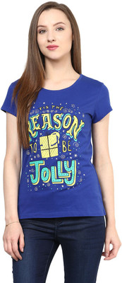 

Honey By Pantaloons Graphic Print Women' Round Neck Blue T-Shirt, Ink blue