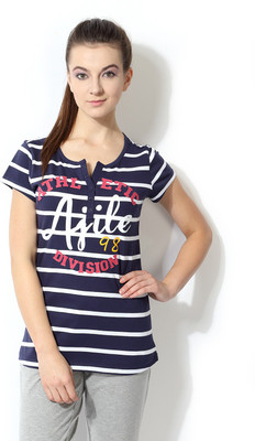 

Ajile by Pantaloons Striped Women' Round Neck Dark Blue T-Shirt, Navy