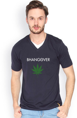 

Campus Sutra Solid Men V-neck Dark Blue T-Shirt