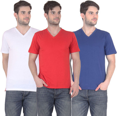

FnMe Solid Men's V-neck Multicolor T-Shirt(Pack of 3, Blue;red;white
