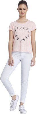 

Only Printed Women's Round Neck Pink T-Shirt, Flamingo pink