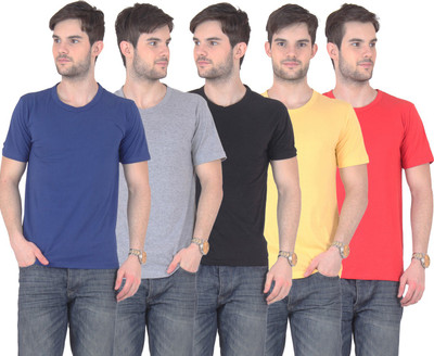 

FnMe Solid Men' Round Neck Multicolor T-Shirt(Pack of 5, Black;blue;grey;red;yellow