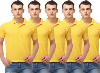 

Lime Solid Men's Polo Neck Yellow T-Shirt(Pack of 5