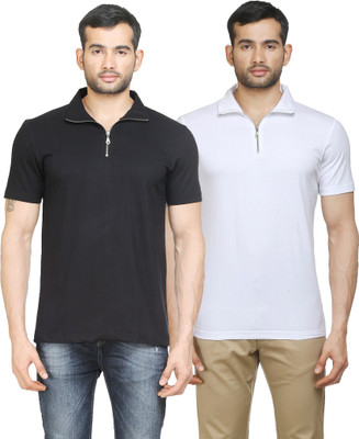 

Poshuis Solid Men's Polo Neck Black, White T-Shirt(Pack of 2, Black and white