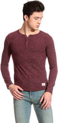 

Tinted Solid Men's Henley Maroon T-Shirt
