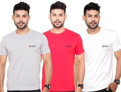 

Timbre Solid Men's Round Neck White, Red, Grey T-Shirt(Pack of 3, Timb white red grey