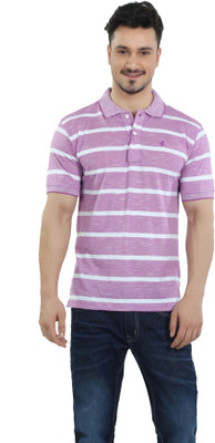 

The Cotton Company Striped Men's Polo Neck Purple T-Shirt