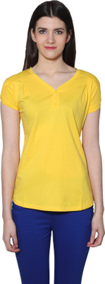 

LGC Solid Women's V-neck Yellow T-Shirt, Gold