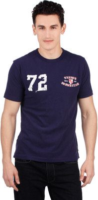 

French Connection Printed Men's Round Neck Blue T-Shirt, Blueblood