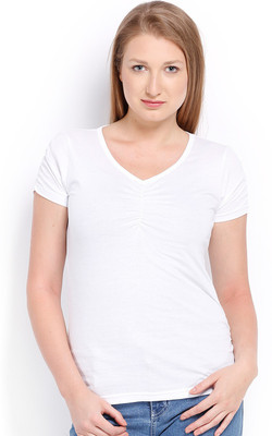 

Espresso Solid Women' V-neck White T-Shirt