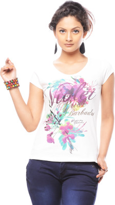 

Trendy Girlz Graphic Print Women's Round Neck White T-Shirt, Star white