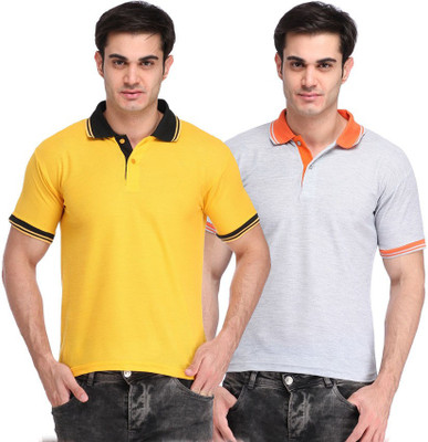 

Lime Solid Men's Polo Neck Grey, Yellow T-Shirt(Pack of 2