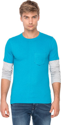 

Campus Sutra Solid Men Round Neck Blue T-Shirt