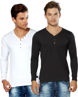 

Alan Jones Solid Men's Henley White, Black T-Shirt(Pack of 2, Black;white