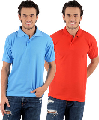 

Blaze Solid Men' Polo Neck Multicolor T-Shirt(Pack of 2, Red;sky blue