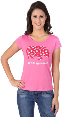 

Honey By Pantaloons Graphic Print Women' Round Neck Pink T-Shirt, Blossom pink