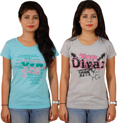 

Tryd Printed Women's Round Neck Multicolor T-Shirt(Pack of 2