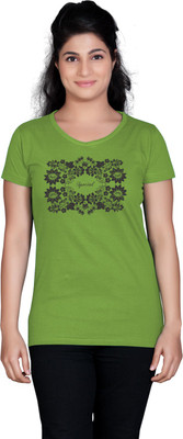 

Tantra Graphic Print Women's Round Neck Green T-Shirt, Moss green