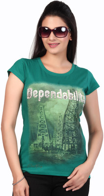 

Fritzberg Printed Women' Round Neck Green T-Shirt, Zed green 