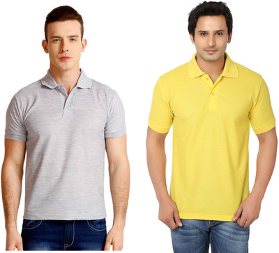 

Keepsake Solid Men' Polo Neck Grey, Yellow T-Shirt(Pack of 2, -gry-ylw-