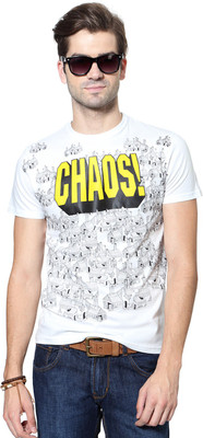 People Printed Men' Round Neck White T-Shirt