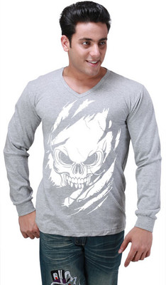 

Inkovy Graphic Print Men' V-neck Grey T-Shirt