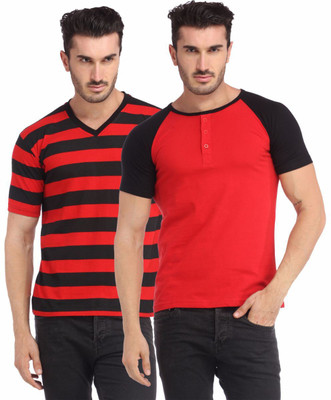 

Leana Striped Men' Henley Multicolor T-Shirt(Pack of 2