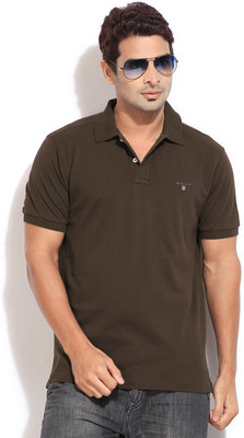 

Gant Solid Men's Polo Neck Brown T-Shirt, Dark brown