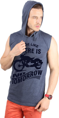 

SayItLoud Printed Men's Hooded Blue T-Shirt, Blue melange