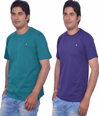 

Leaf Solid Men's Round Neck Green, Purple T-Shirt(Pack of 2