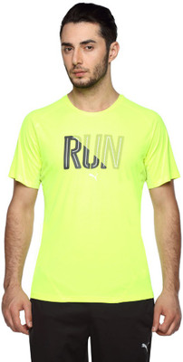 

Puma Printed Men's Round Neck Yellow T-Shirt, Safety yellow