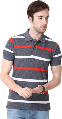 

Mudo Striped Men's Mandarin Collar Grey T-Shirt, Gray