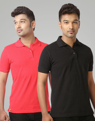 

Campus Sutra Solid Men Polo Neck Red, Black T-Shirt(Pack of 2