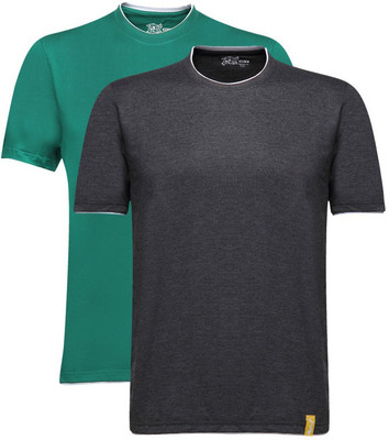 

Campus Sutra Solid Men Henley Green, Grey T-Shirt(Pack of 2, Charcoal;green