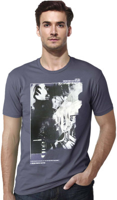 

Gallop Printed Men' Round Neck Grey T-Shirt, Steel grey