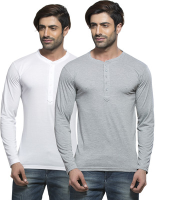 

Alan Jones Solid Men's Henley White, Grey T-Shirt(Pack of 2, Milange;white