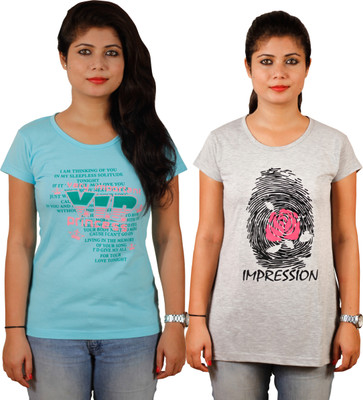

Tryd Printed Women's Round Neck Multicolor T-Shirt(Pack of 2)