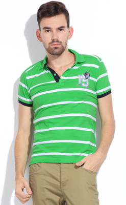 

Mufti Striped Men's Polo Neck White, Green T-Shirt
