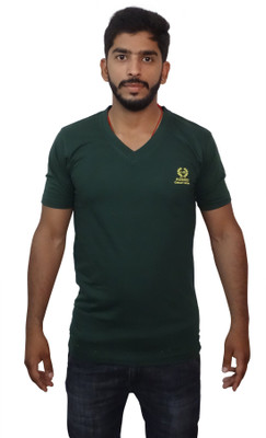 

Uniqe Solid Men's V-neck Green T-Shirt