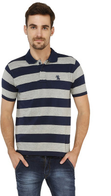 

The Cotton Company Striped Men's Polo Neck Blue, Grey T-Shirt