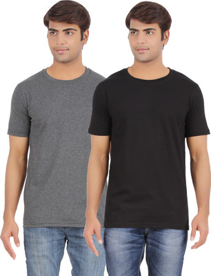 

Ap'pulse Solid Men's Round Neck Grey, Black T-Shirt(Pack of 2, Amel-black