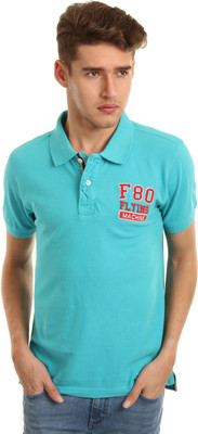 

Flying Machine Solid Men's Polo Neck Blue T-Shirt, Aqua