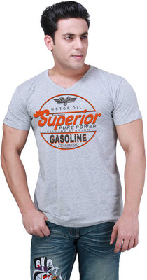 

Inkovy Graphic Print Men' V-neck Grey T-Shirt