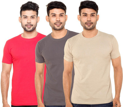

FLEXIMAA Solid Men's Round Neck Red, Grey, Beige T-Shirt(Pack of 3, Beige;grey;red