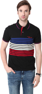 

Mudo Striped Men's Polo Neck Black T-Shirt