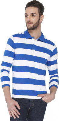 

The Cotton Company Striped Men's Polo Neck Blue, White T-Shirt, Bahamas royal blue