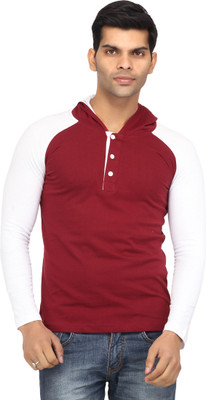 

Leana Solid Men's Hooded Maroon, White T-Shirt