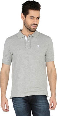 The Cotton Company Solid Men' Polo Neck Grey T-Shirt