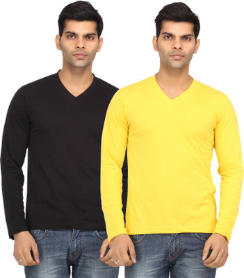 

Leana Solid Men's V-neck Black, Yellow T-Shirt(Pack of 2
